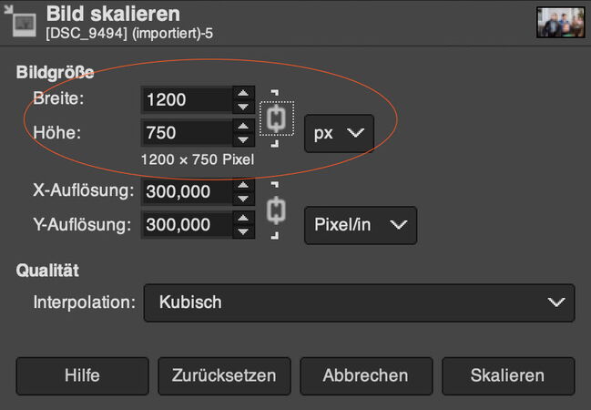 GIMP: Bild skalieren