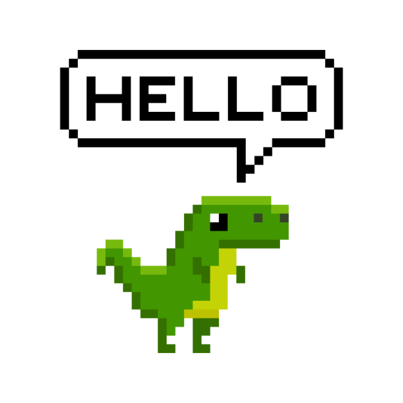 Ein kleiner Dinosaurier sagt "Hallo".