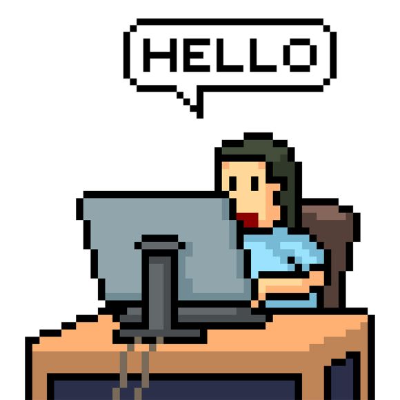 Eine kleine Pixel-Figur sagt "Hallo"!