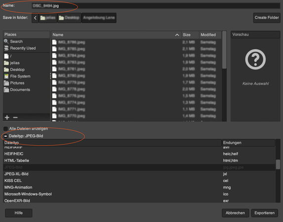 GIMP: Bild für Web exportieren