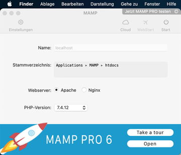 Das Programmfenster von MAMP